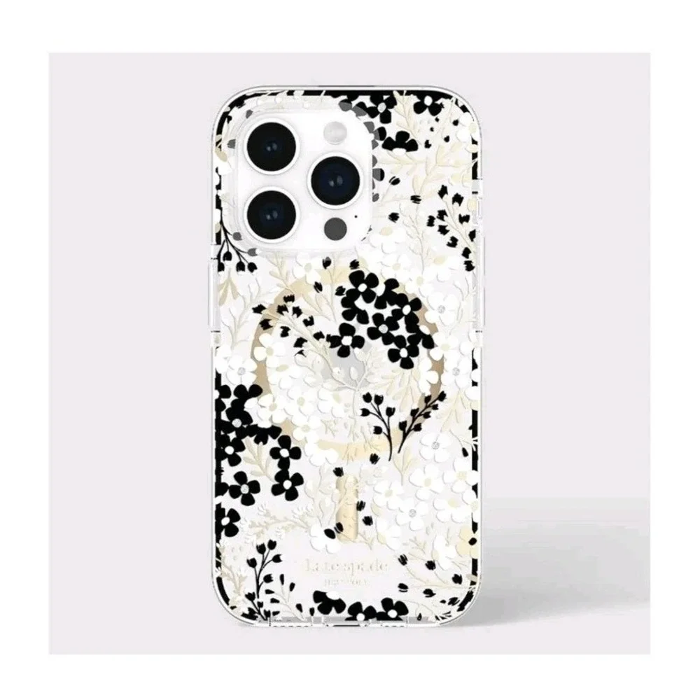 kate spade New York Case for iPhone 15 Pro Max w MagSafe Clear Floral Gold Black